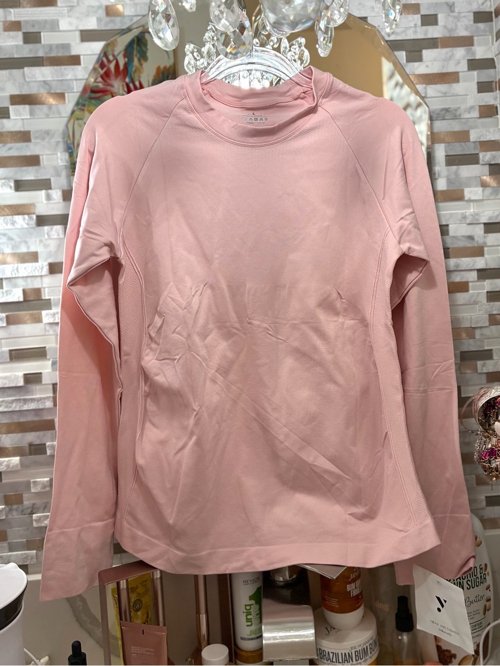 Women's Light Pink Crewneck Performance Long Sleeve Top
